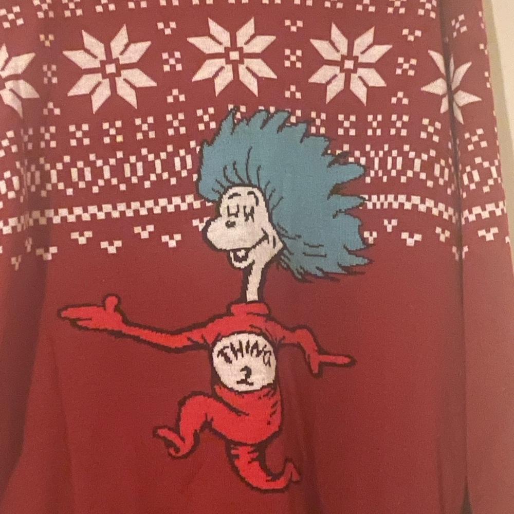 Thing 2 Dr. Seuss Christmas Sweater Large Unisex